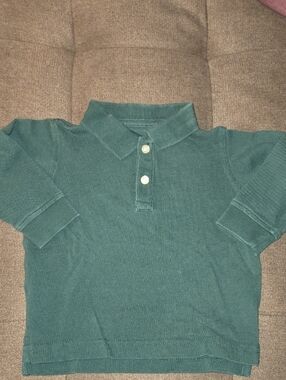 Lands' End Green Long-Sleeve Mesh Polo